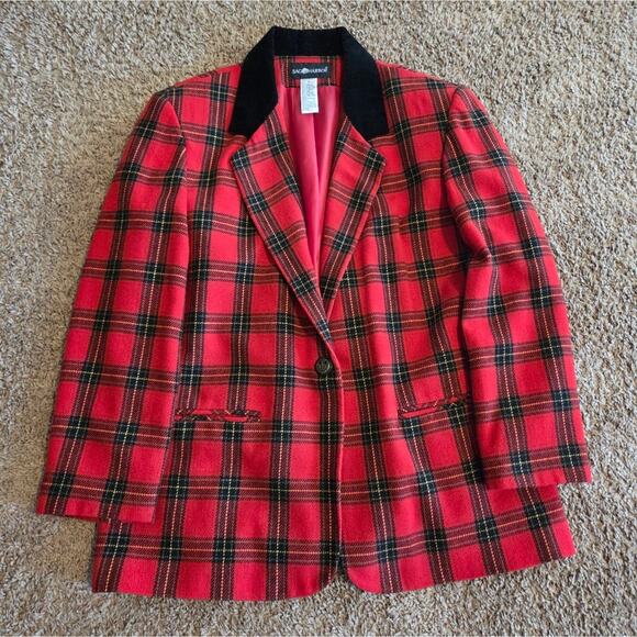 Vintage Plaid Wool Blend Single Button Blazer Sag harbor Red 16 - Picture 1 of 7